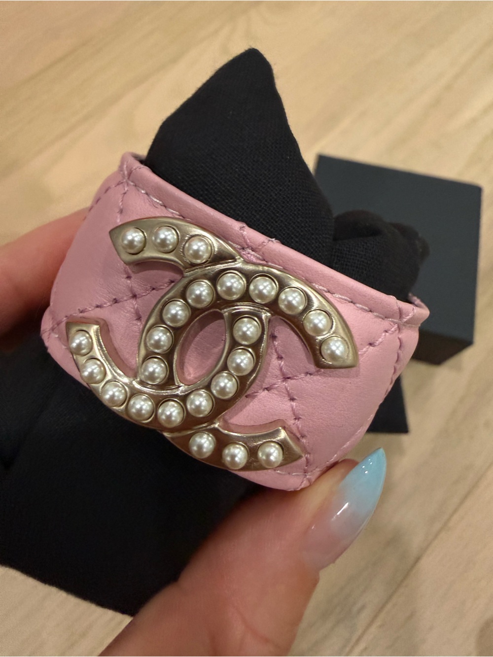 CHANEL Pink Quilted Pearl CC Logo Mini Bracelet